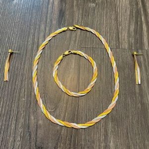 Beautiful Three Color Necklace, Earrings and Bracelet Set